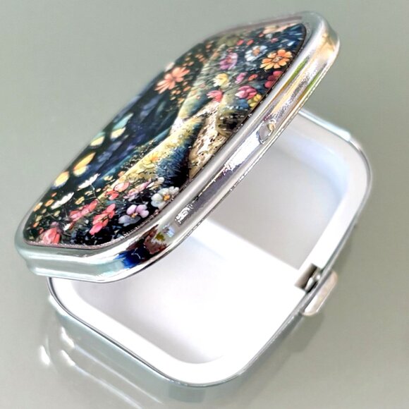 Enchanted Flower Meadow Butterflies Rectangular Purse Travel Vitamin Pill Box - Picture 4 of 5